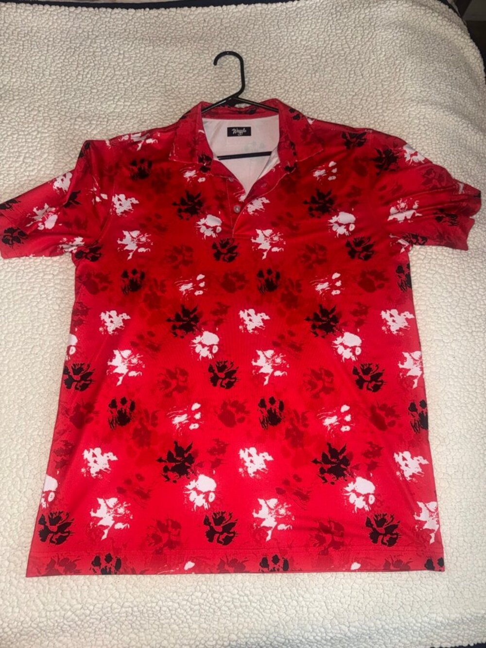 Waggle Men's Large Red Black White Floral Golf Polo Short Sleeve